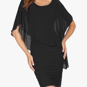 Elegant Sleeveless Black Dress With Chiffon Overlay Size 10